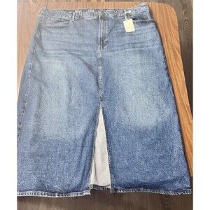 ANA New Approach Blue Jean Denim Skirt Sz 24W Womens Zipper Pockets Front Slit